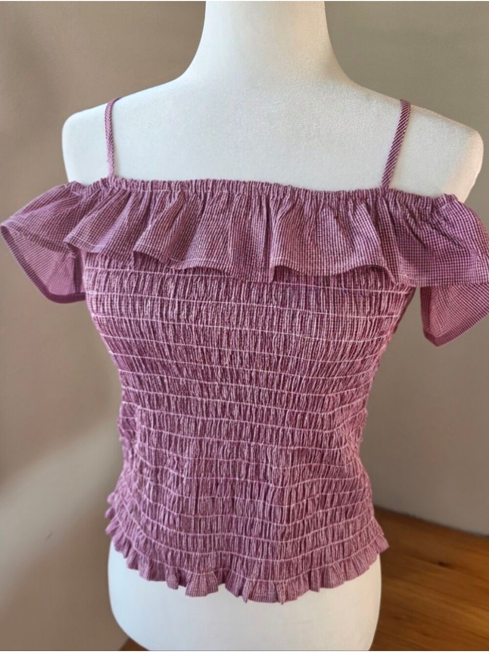 BB Dakota Chase Me Smocked Red Gingham Top Women's Large NWT NEW
